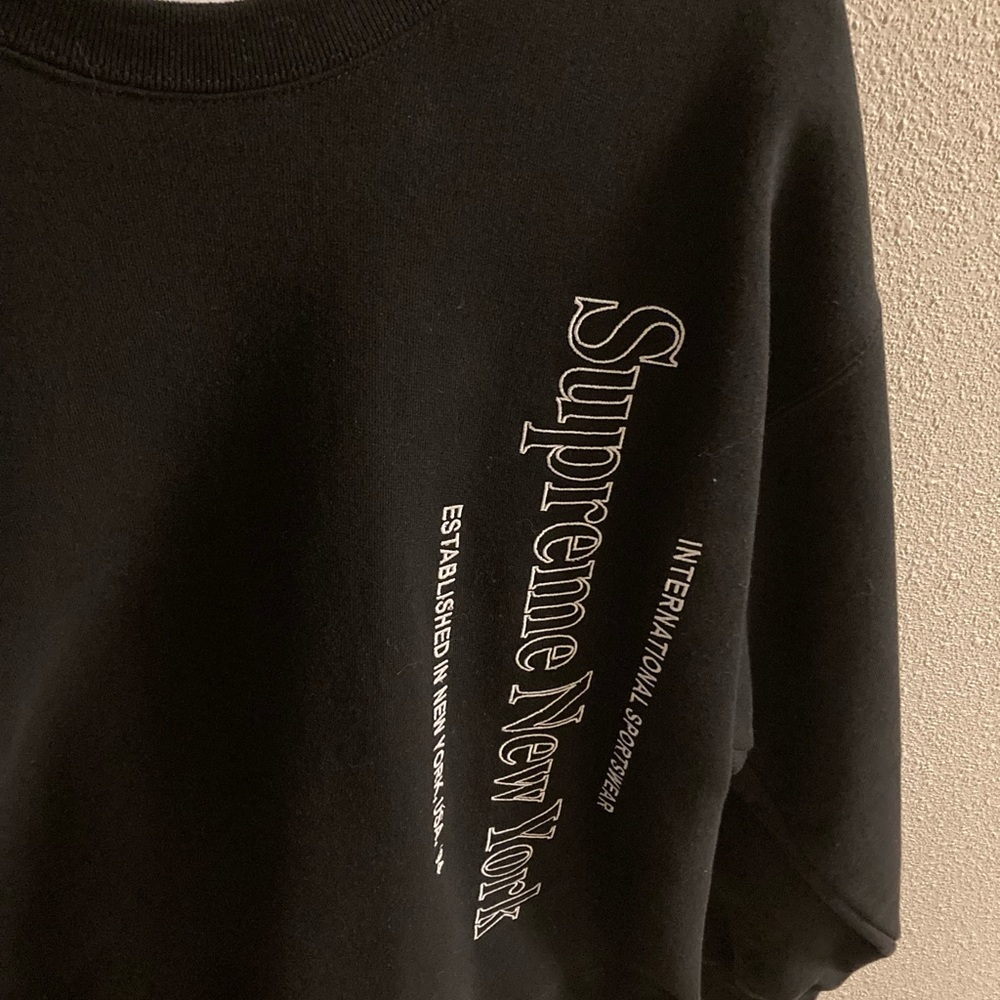 Black and White Embroidered Supreme Crewneck